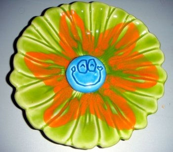  Mid Century MOD 60s Santa Ana Ware Ceramic Flower Smile Face Bowl 