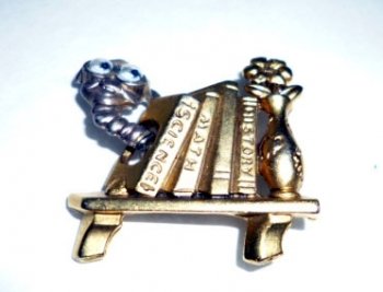 Vintage Bookworm Pin - Signed Danecraft Collectible Costume Jewerly