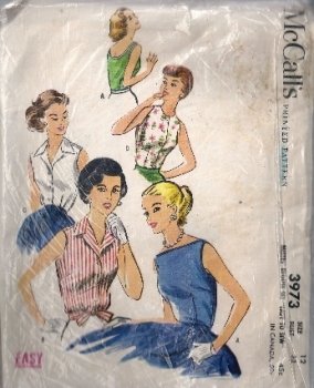 McCall's 3973 50s Sewing Pattern Sleeveless Shirt Collection Bust 32