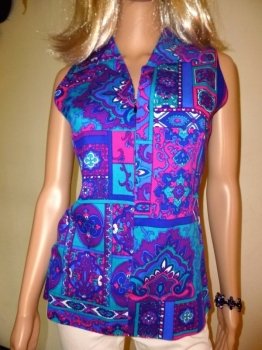 60s Printed Front Zip Sleevless Tunic 