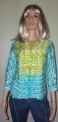 Vintage 60s 70s Vera Shirt Turquoise Green Abstract Butterfly Print 100% Cotton - Petite Small Teen
