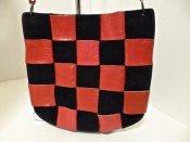 60s Red and Black Leather Woven Checkerboard Vintage Shoulder Bag Purse