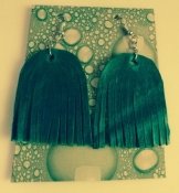 Hand Made Leather Fringe Earrings Turquoise Blue