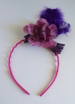 Purple Flower and Feather Headband Hair Accessory Hand Made