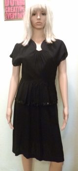 1940s Little Black Sequin Trimmed Dress