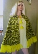 Vintage Cape Yellow and Black Woven Fabric, Tassels SMALL