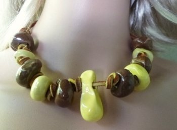 Ceramic Bead Necklace on Leather Cord